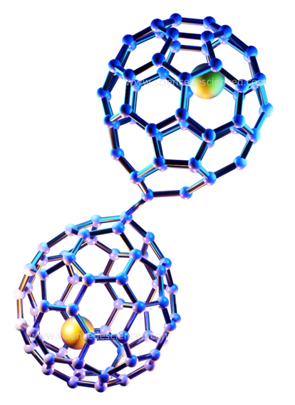 Two fullerenes with metals inside fusing